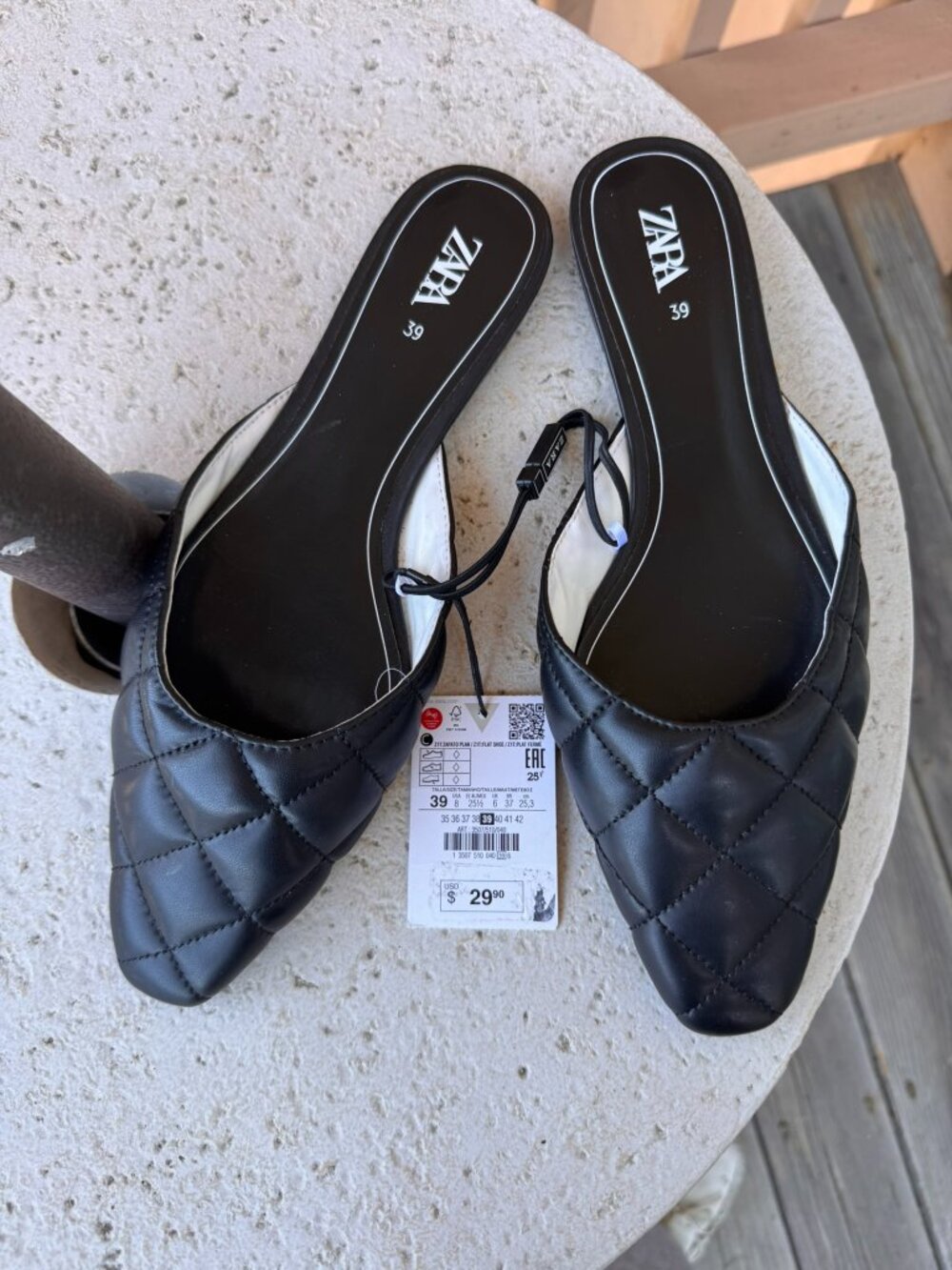 NWT Zara Black Quilted Design Slip on Mules Flats Sz 39/8.5 #6